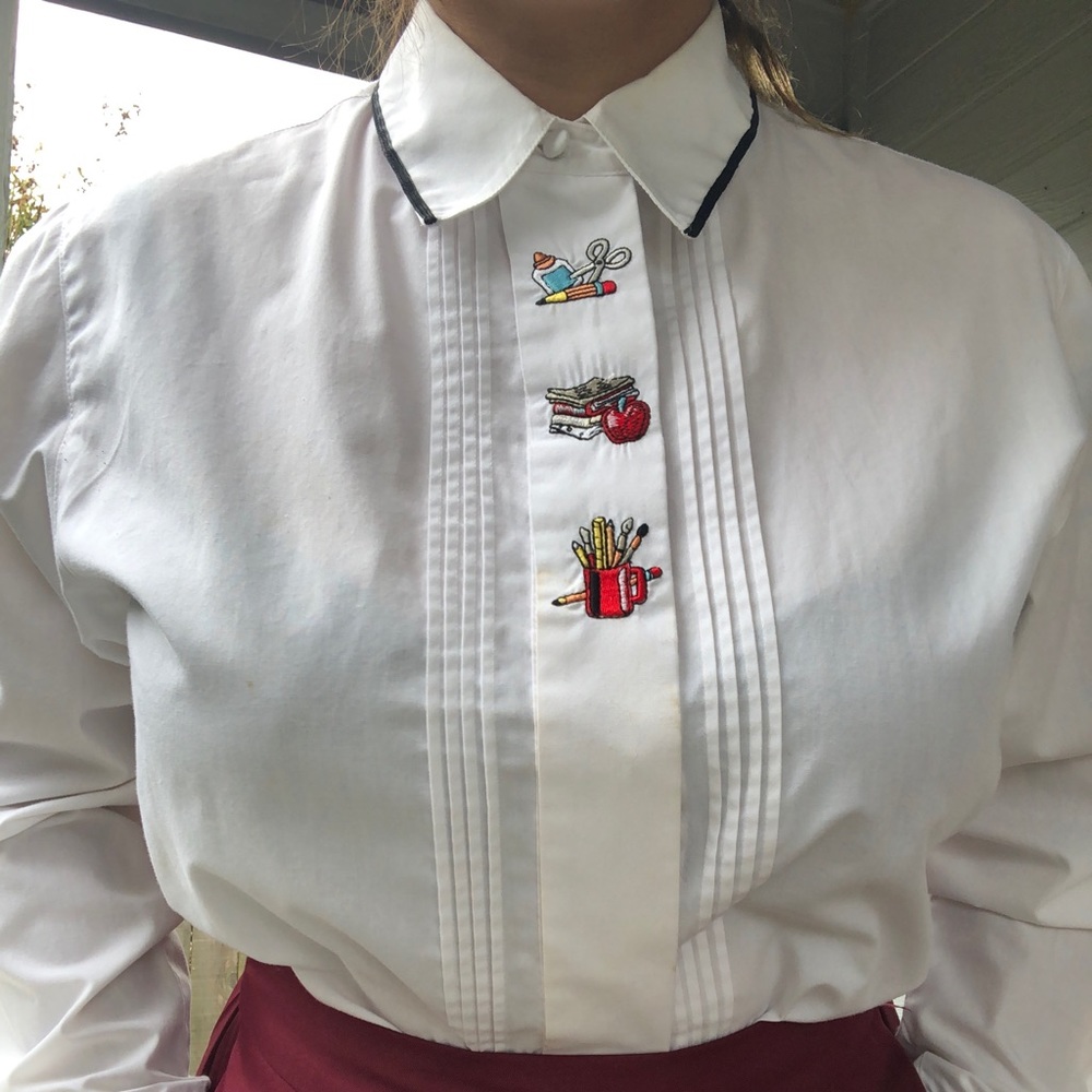 Cute teacher themed embroidered top